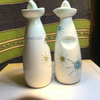 Franciscan Atomic Starburst Oil And Vinegar Cruet Set With Stoppers - Rare Find