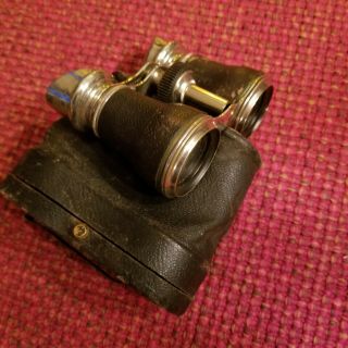 Antique Binoculars / Opera Glasses With Case / Curved Eyepiece Is Unusual