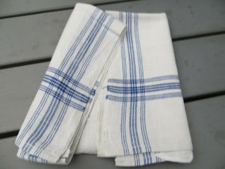 Towel Linen Antique Handwoven White Table Runner Blue Stripes 18 " By 43 "