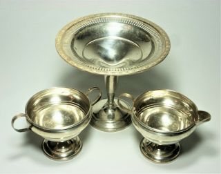 Antique Sterling Silverware 3 - Piece Set - Candy Dish,  With Creamer & Sugar Bowl