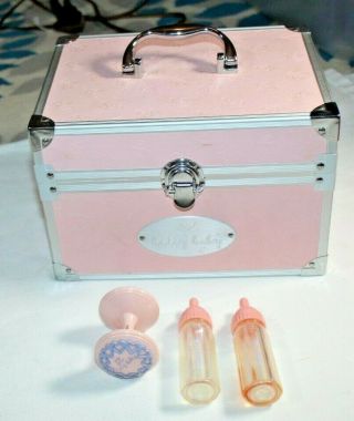 American Girl Bitty Baby Pink Starter Trunk With Rattle & 2 Bottles Rare Retired