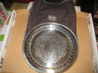 Antique Round Silver Plate 171 Etched Wm.  Rogers Serving Tray 10 Inches Round