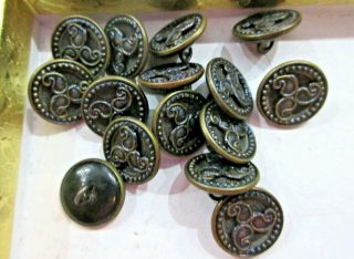 19 Matching Victorian Antique 2 Part Metal Buttons 9/16 "
