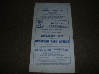 Rare Lancaster City V Bradford Park Avenue 24 Oct 1970 1st Season In Non League