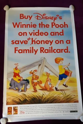 Rare British Rail Disney Winnie The Pooh Family Railcard Poster 1992