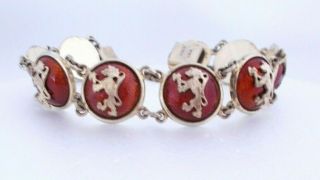 Very Rare Antique Silver And Enamel Lion Bracelet From Norway Olav H Rysstad