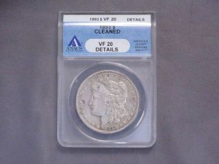 1893 - P Silver Morgan Silver Dollar | Anacs Vf20 | Rare Key Date