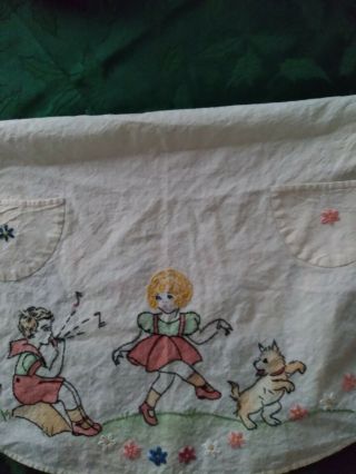 Antique Child Handmade Childs Apron 1920 Or 30s Linen With Embroidery