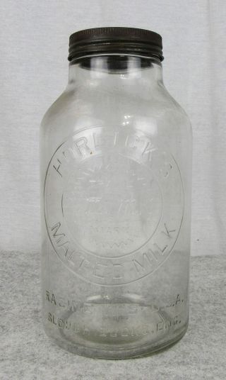 Antique Glass Horlicks Malted Milk Bottle W Cap Racine Wis Kitchen Storage