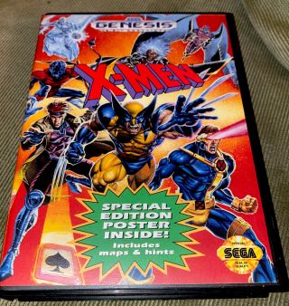 X - Men (sega Genesis,  1993) Cib With Poster (rare),