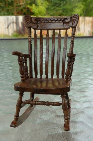Vintage Miniature Wood Victorian Rocking Chair F/ Dollhouse George Spencer 1:12
