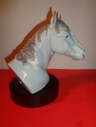 Rare Lladro 5544 Derby Winner Horse Head Bust With Wooden Base Figurine (8 ")