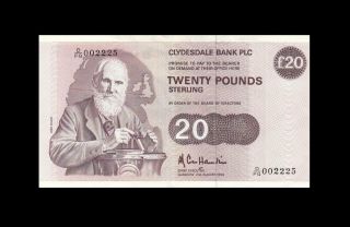 2.  8.  1990 Clydesdale Bank Scotland 20 Pounds Rare 002225 ( (aunc))