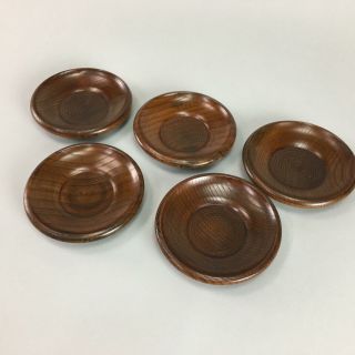 Japanese Lacquer Ware Wooden Drink Coaster Saucer Vtg Chataku 5pc Brown Lw997