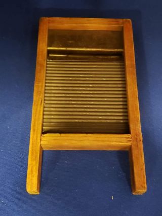 Vintage Antique Miniature Tin Wood Toy Wash Board 3.  25x6.  25 Inches