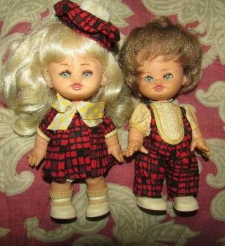 Darling Vintage Pair Small Vinyl Boy Girl Doll Big Eyelashes French Imp