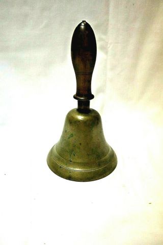 Vintage Antique Hand Held Brass School Bell With Wood Handle