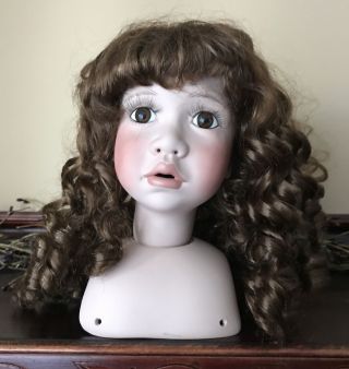 Extra Large 7” Porcelain Swivel Doll Head Bust Parts For 25” Dolls Vintage