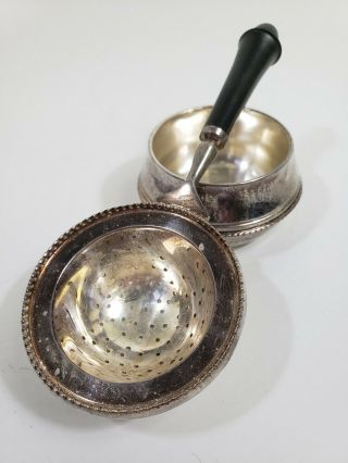 Vintage Silverplate Tea Strainer With Black Handle And Silverplate Bowl