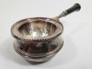 Vintage Silverplate Tea Strainer With Black Handle and Silverplate Bowl 2