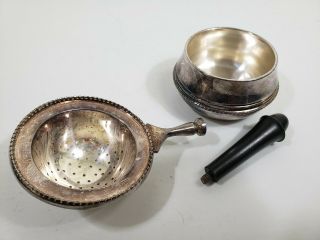 Vintage Silverplate Tea Strainer With Black Handle and Silverplate Bowl 3