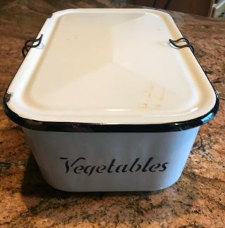 Antique Porcelain/ Metal Vegetable Bin For Icebox