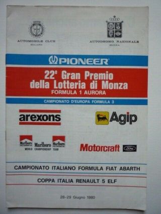 & Rare 1980 Gran Premio Monza Aurora Formula 1 Motor Racing Programme