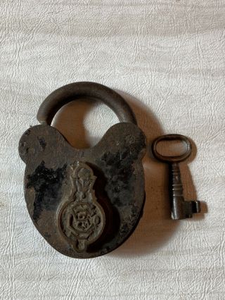 Antique Heart Shaped Smokehouse Padlock With Key