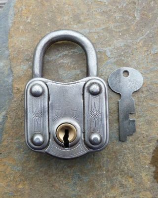 Antique Pressed Steel 3 - 1/2 " Padlock & Key