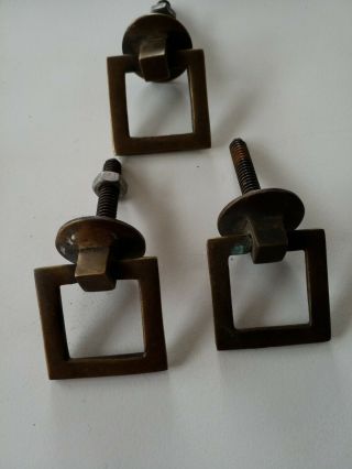 3 Antique Vintage Brass Arts Crafts Mission Handles 1 - 1/4 " Square B