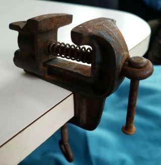 Antique Small Cast Iron Jeweler Gunsmith Tabletop Clamp Bench Vise W.  Germany 3 "