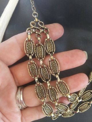 Vintage Signed Sarah Coventry Multi Strand Antique Gold Link Necklace Choker