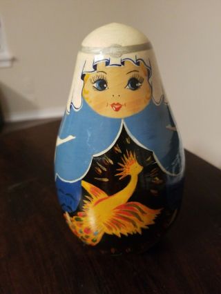 Vintage Russian Doll Matryoshka Roly Poly Hand - Painted Signed 7.  5 "