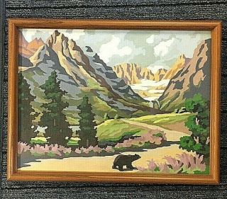 Vintage Pbn Titled Mountain Road Bear Scene Landscape 12” X 16 " Paint By Numbers
