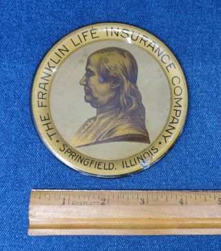 Antique Franklin Life Insurance Company Tin Advertising Tip Tray Plate
