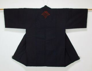 Japanese Kimono Cotton Antique Hanten Jacket / Embroidery / Black / Vintage