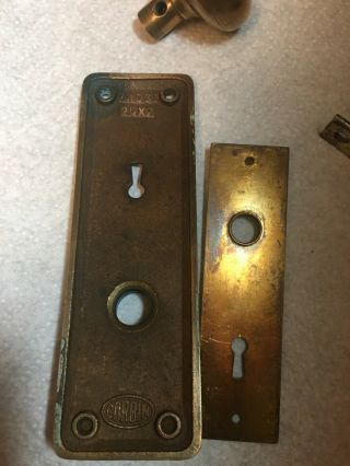 Corbin Vintage Brass Backplate w Mortise Lock w Skeleton Key,  Door Knob 3
