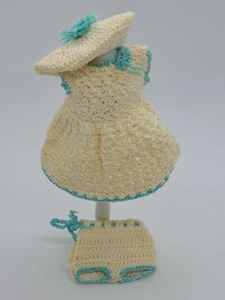 Vintage Mommy - Made Ivory & Aqua Knit Dress Fits Ginny w - Bloomers & Hat - Precious 2