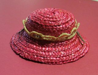 Vintage Vogue Ginny Doll Red Straw Hat With Lace Trim
