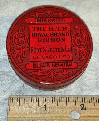 Antique The Htb Royal Brand Typewriter Ribbon Tin Litho Can Robt S Leete Chicago