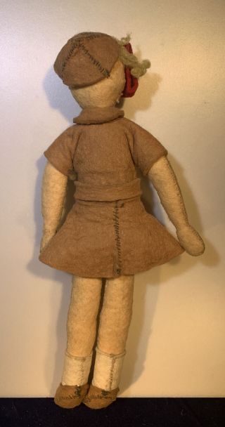 Vintage Rag Felt Brownie Doll Stiched Face Handmade Clothes Girl Scout w/ Beret 2