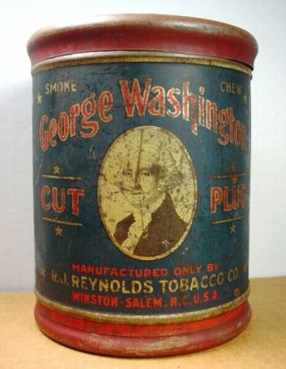 Vintage Antique George Washington Cut Plug Tobacco Tin Canister