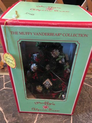 Vintage 1992 Muffy Vanderbear Alpine Christmas Tree Fully Decorated Approx 11 "