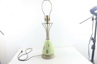 Vintage Mid Century Modern Brass Glass Table Lamp Green Gold Brass