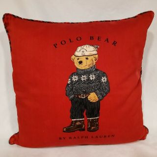 Ralph Lauren Polo Bear Pillow Goose Feathers Red/denim Back Pillow 17” X 17”