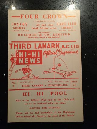 Rare Third Lanark Vs Dunfermline 1963/64 Scottish League Cup