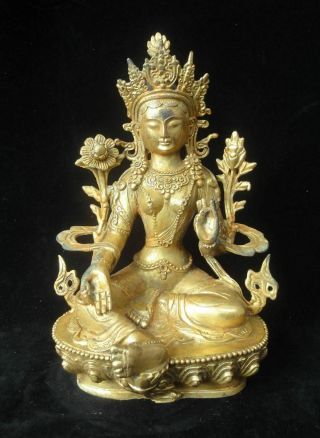 Rare Chinese Tibetan Old Gilt Bronze " Guanyin " Buddha Sitting Statue