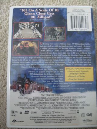 Disney’s 101 Dalmatians Glenn Close Live Action Wide Screen DVD Rare OOP insert 2