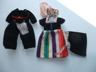 Adorable Vintage Dutch Doll Boy And Girl Felt Wool Costumes Outfit [for 8 " Doll