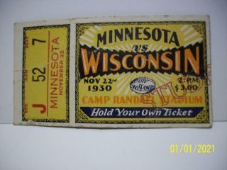 Antique Wisconsin Badgers Vs Minnesota 1930 Football Game Ticket Seating Stub